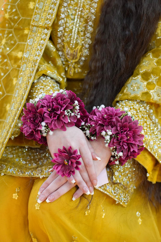 Handcrafted Maroon Floral Jewellery Set with Pearl Accents