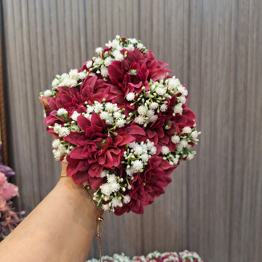 Maroon Dalia Bouquet with White Baby’s Breath Accents