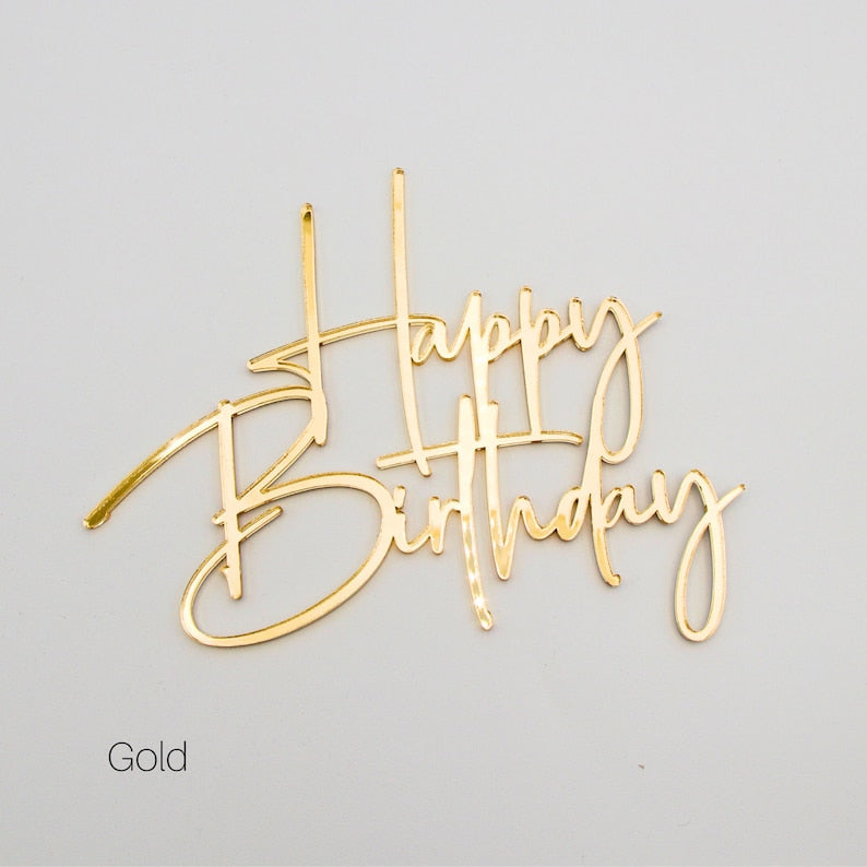 Elegant Gold Acrylic "Happy Birthday" Cake Topper