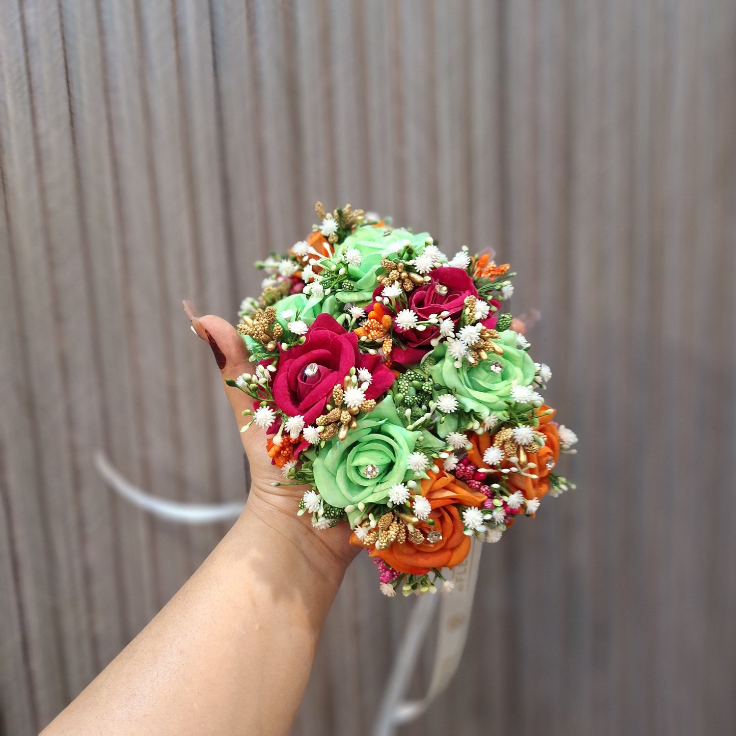 Vibrant Mixed Rose Gajara with Mint, Magenta, and Orange Accents