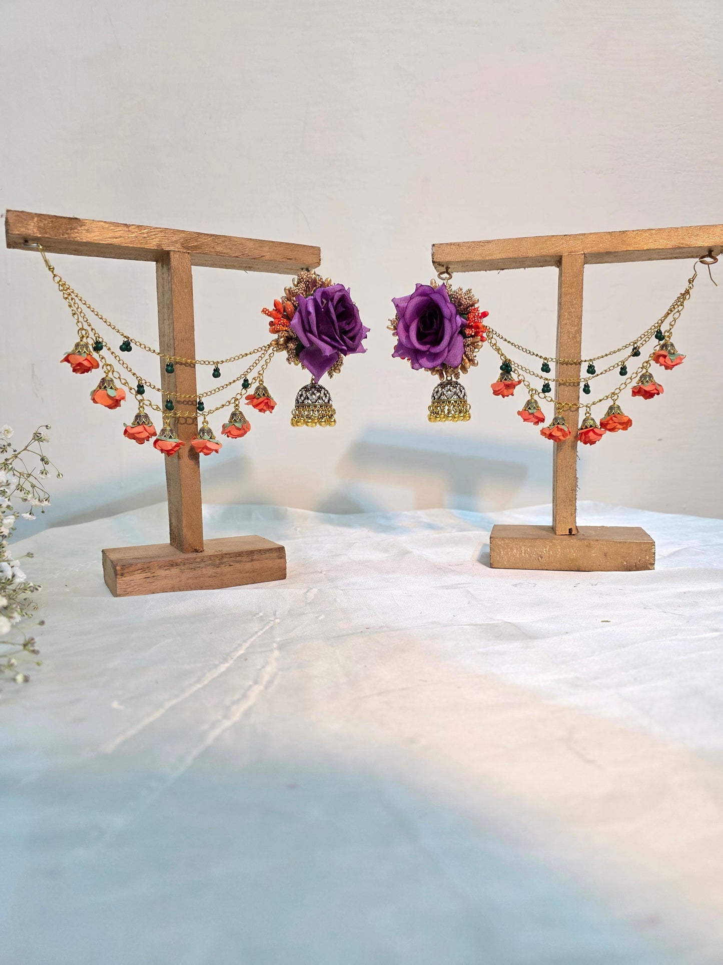 Purple Rose Mehndi Jewelry Set with Pearl String Teeka