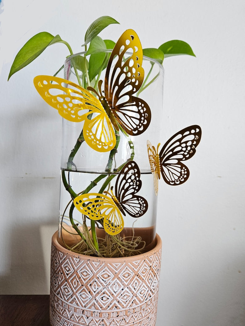 Elegant 3D Golden Metallic Butterfly Wall Decor Set