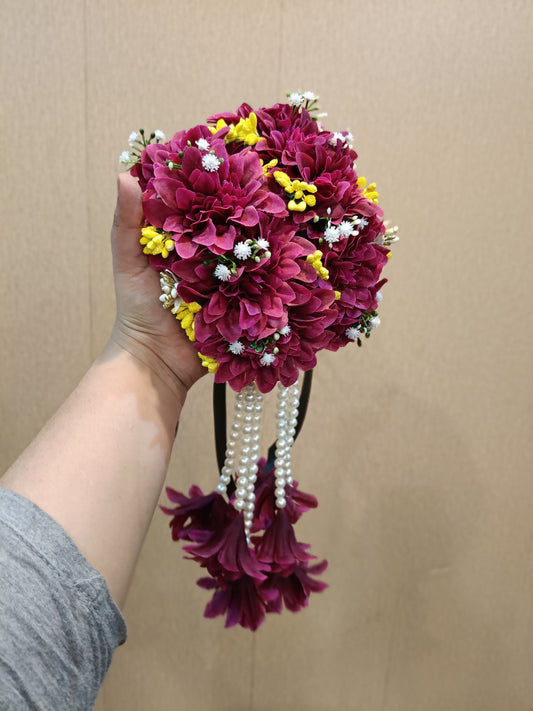 Maroon & Yellow Floral Jewelry Set with Pearl Accents