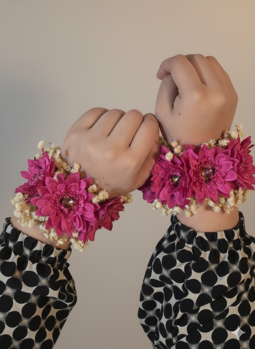 Premium Magenta Floral Jewellery Set with Pearl Accents