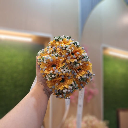 Bright Yellow Gerberas & White Baby’s Breath Handheld Bouquet