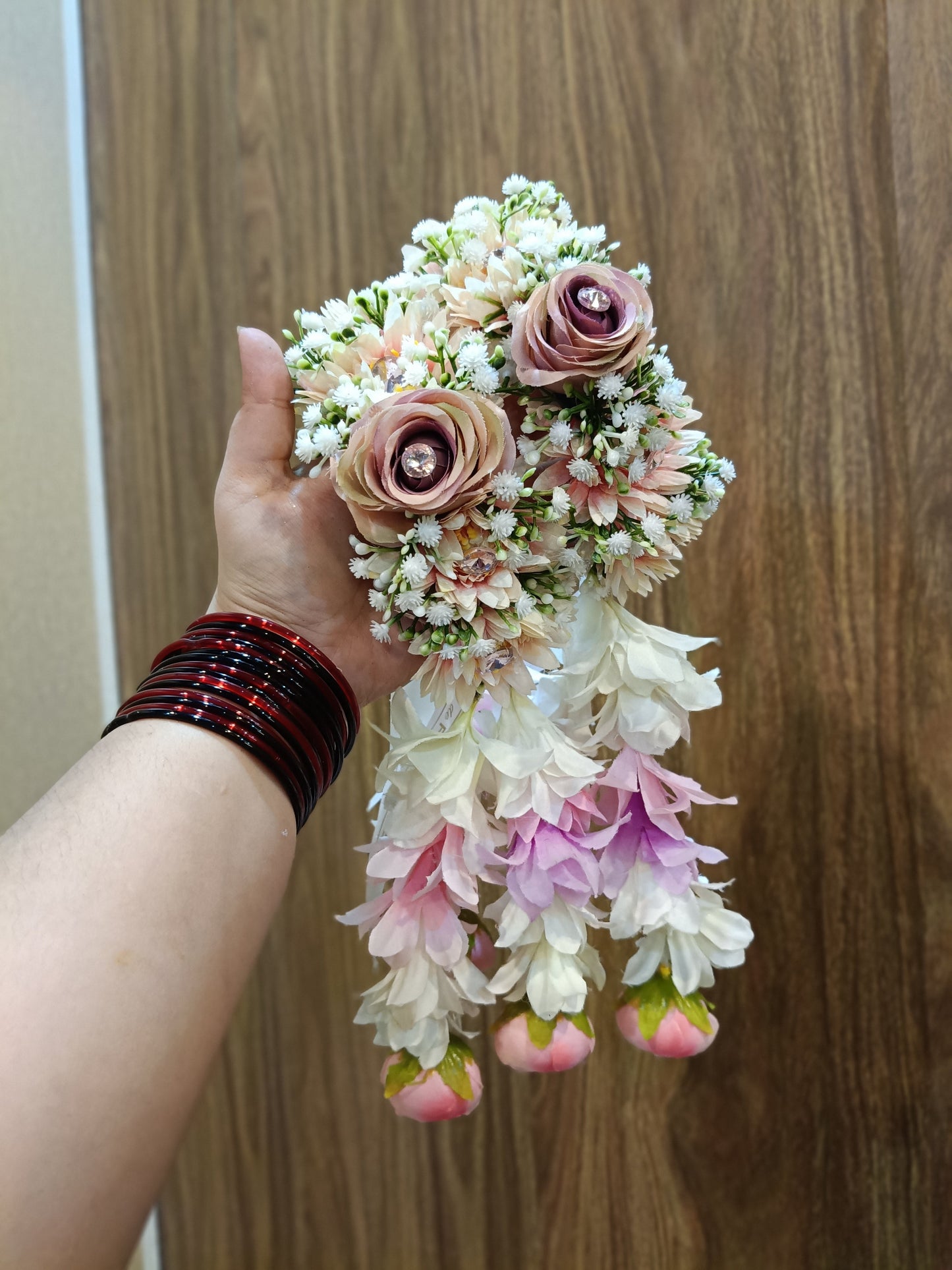 Elegant Dusty Pink Rose & Jasmine Floral Hair Gaira (Kaliyan)