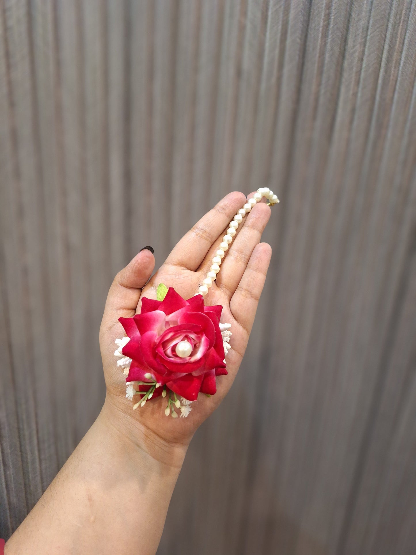 Elegant Pearl & Red Rose Floral Hoop Earrings