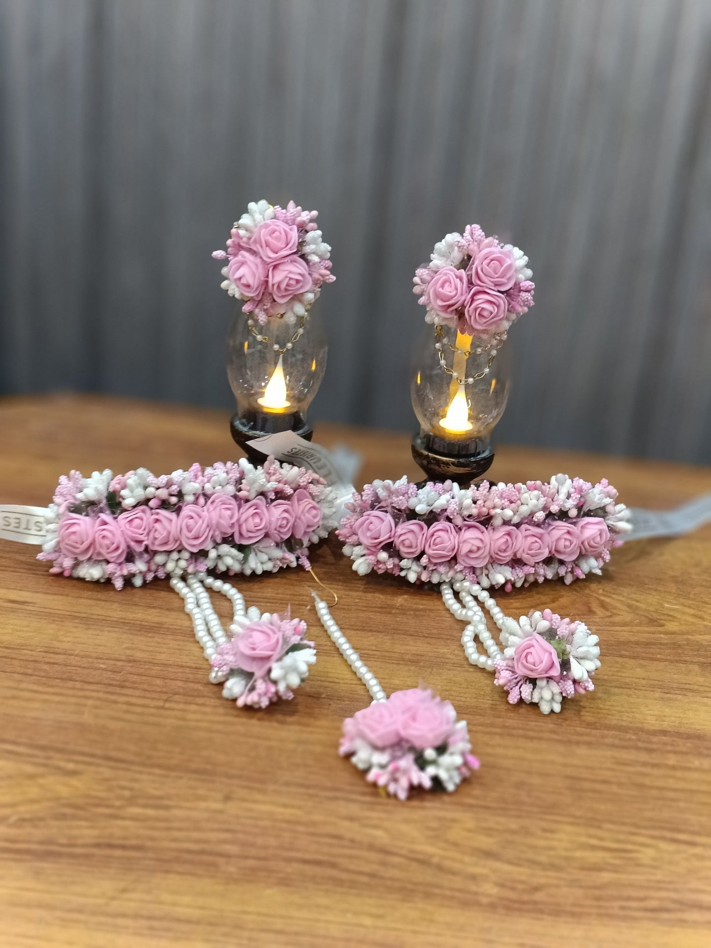 Elegant Pink Rose Floral Jewelry Set with Gajray & Teeka