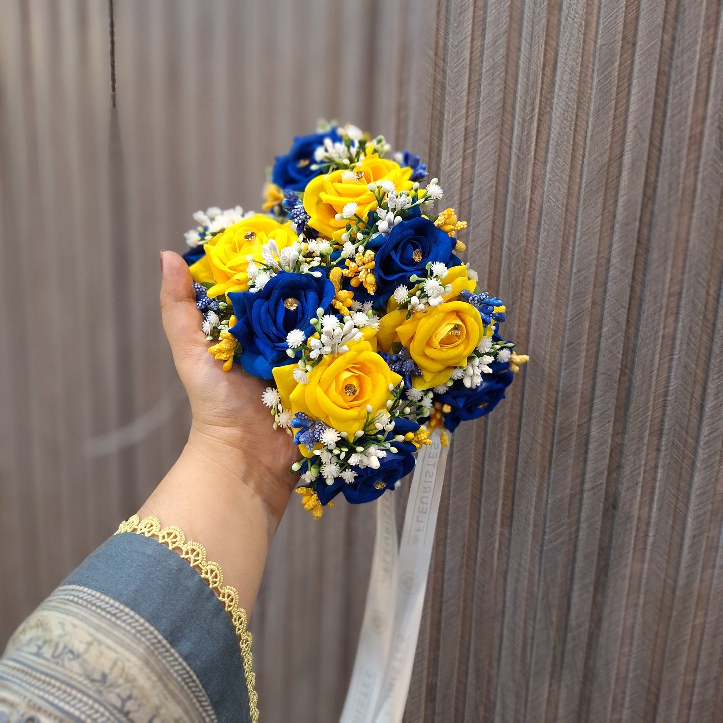 Royal Blue and Vibrant Yellow Rose Wrist Corsage