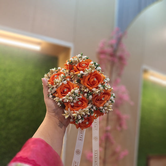 Orange Rose & Pearl Floral Jewelry Set for Mehndi