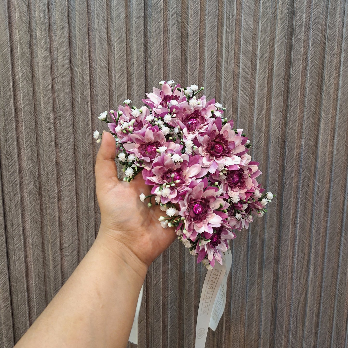 Purple Floral Gajara with Baby’s Breath and Crystal Accents