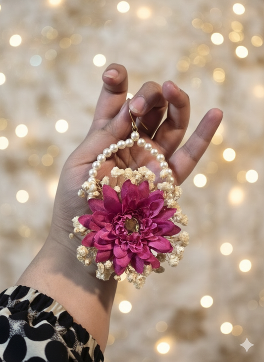 Premium Magenta Floral Jewellery Set with Pearl Accents