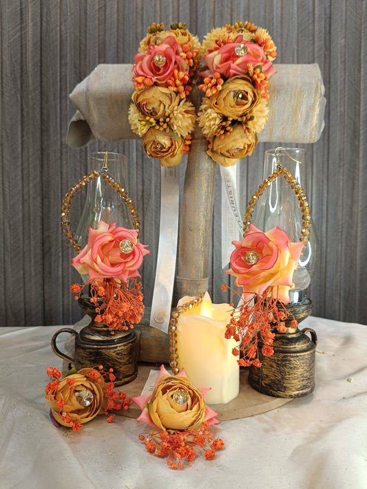Peach and Amber Floral Jewelry Set with Diamante Accents