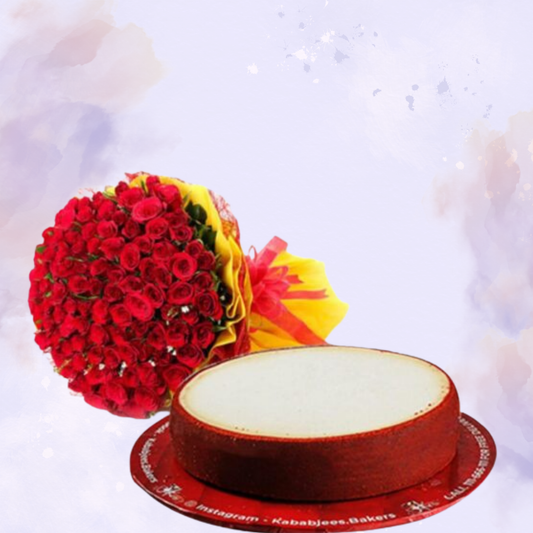 100 Red Rose With Cake