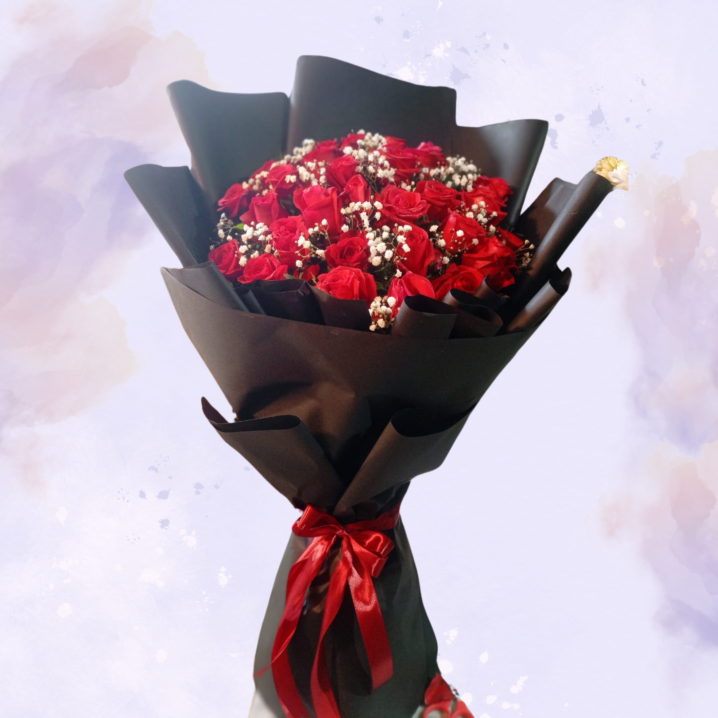 Classic Red Rose Bouquet in Bold Black Wrap