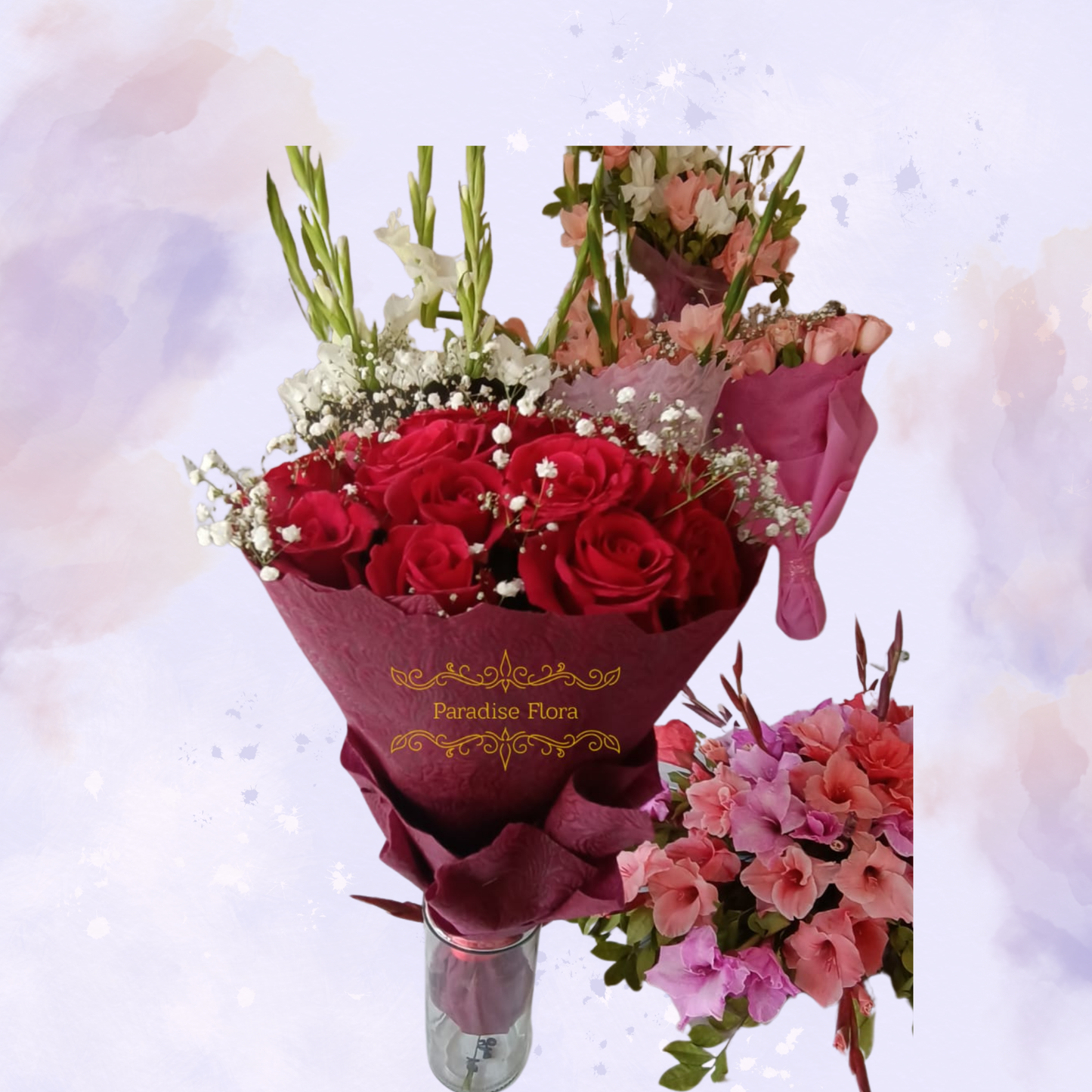 Classic Red Rose Bouquet with White Gladiolus