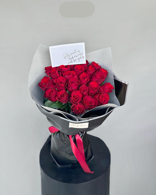 Premium Deep Red Rose Bouquet in Signature Black Wrap