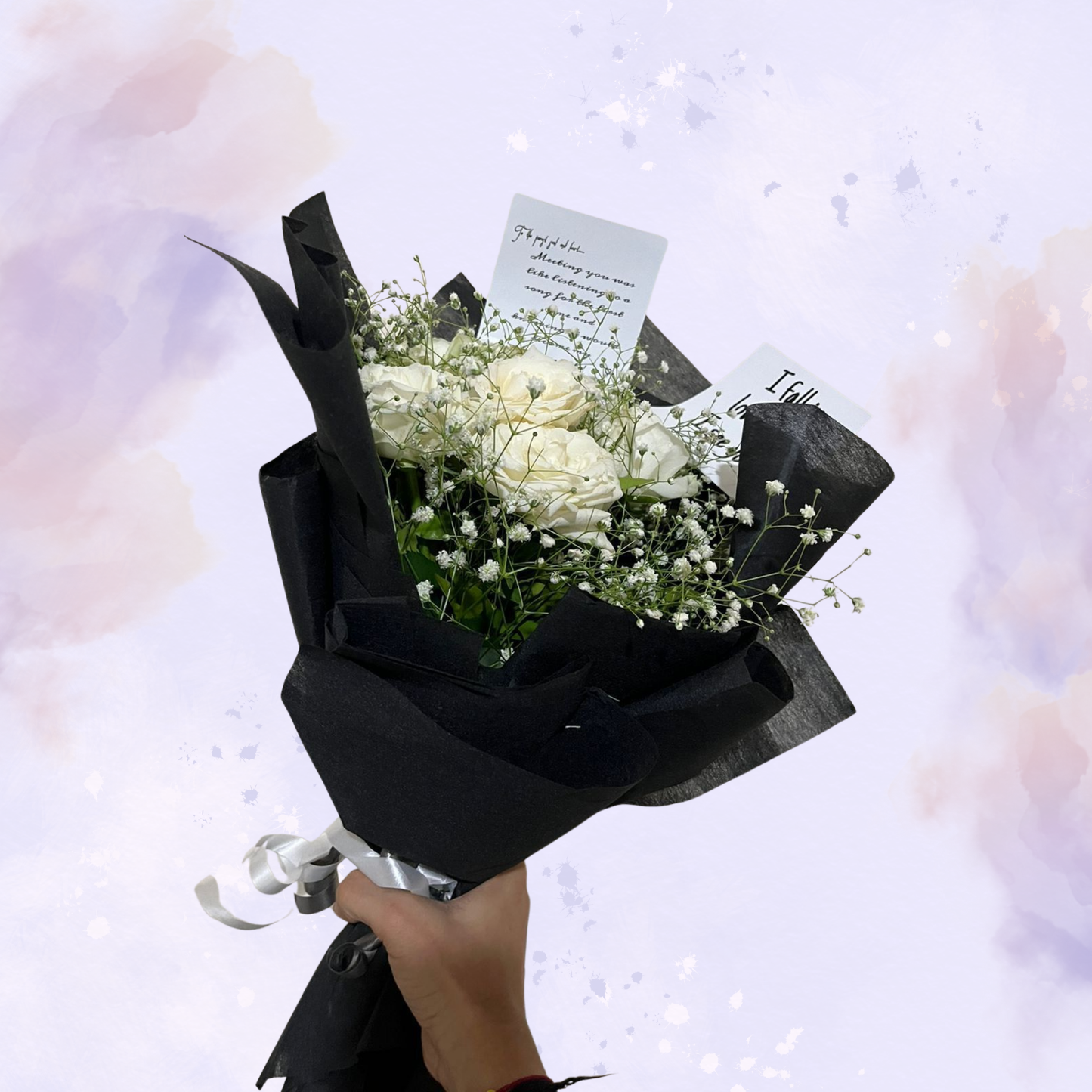 Elegant White Rose Bouquet in Premium Black Wrap