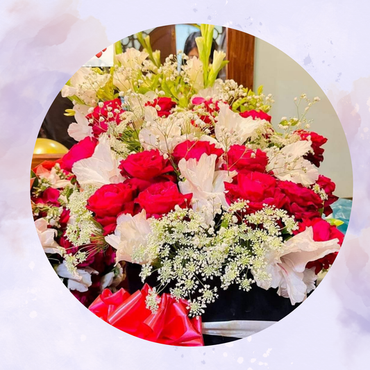 Red Rose and White Lily Floral Box with Baby’s Breath