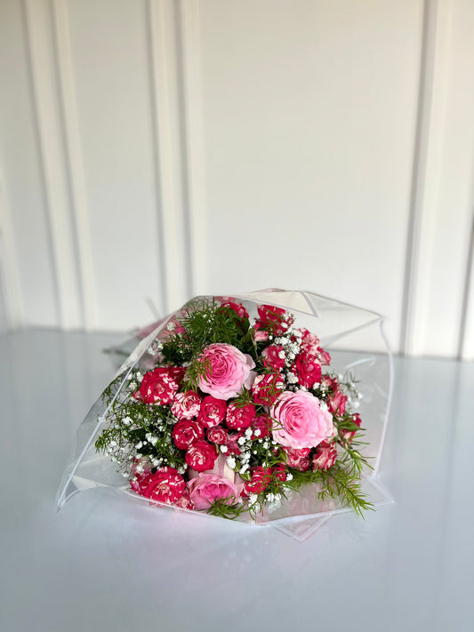 Pink & Red Rose Mix with Baby’s Breath Bouquet