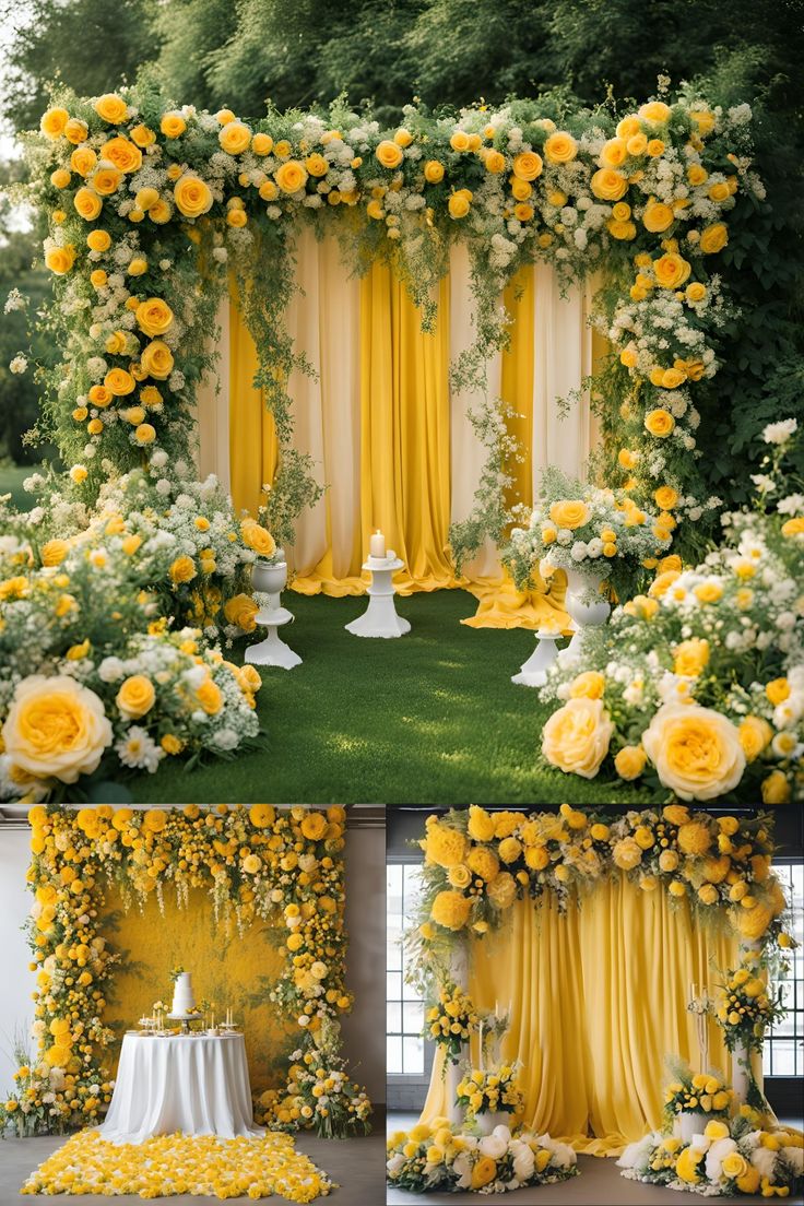 Sun-Kissed Golden Rose & Marigold Event Backdrop