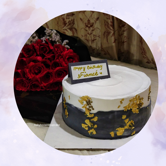 Royal Red Rose Bouquet & Marble Gold Leaf Cake Combo