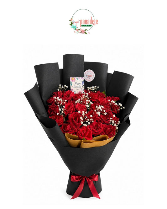 20-25 roses with baby’s breath