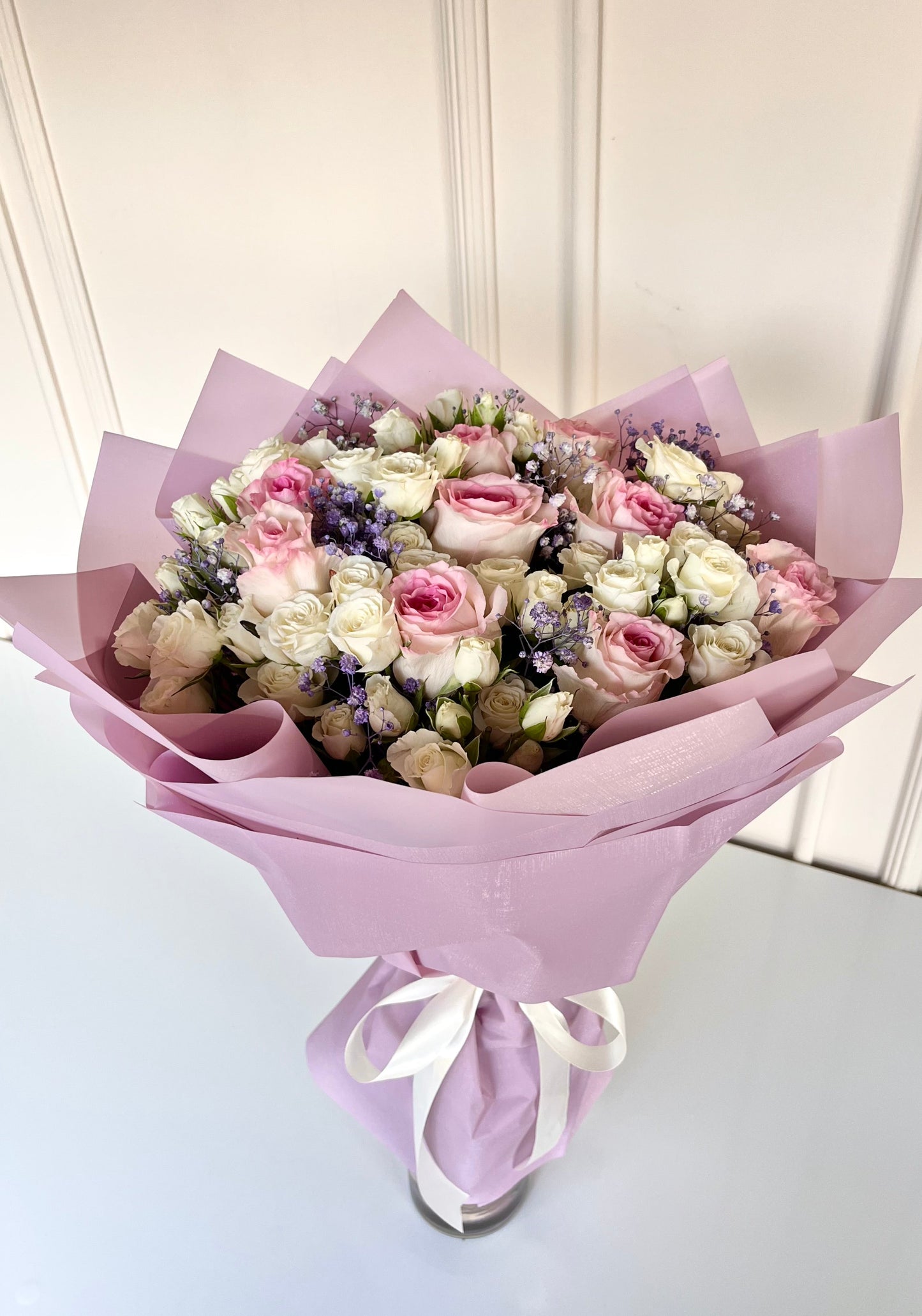 Elegant Pink and White Spray Rose Bouquet