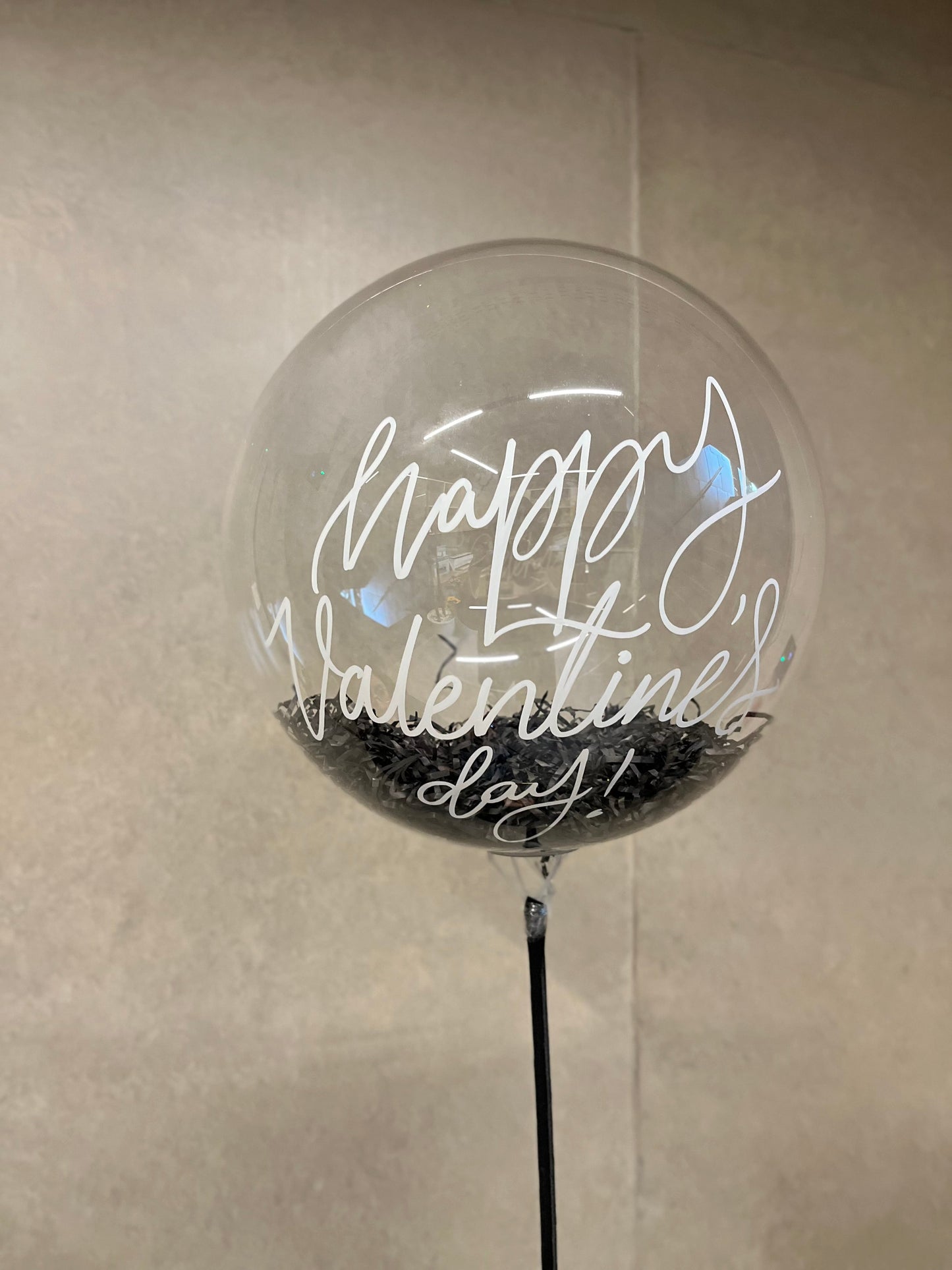 Clear Bubble Balloon with Red Paper Shreds & Valentine’s Script