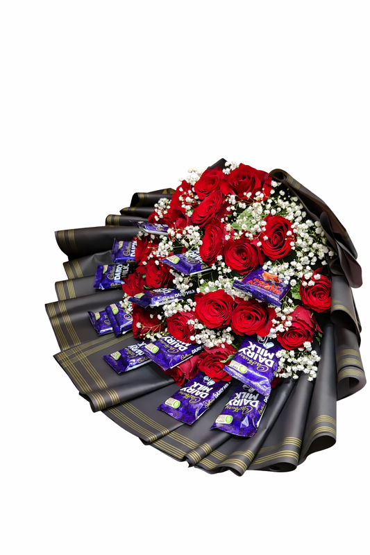 Premium Red Roses & Cadbury Dairy Milk Chocolate Bouquet | Luxury Love Gift