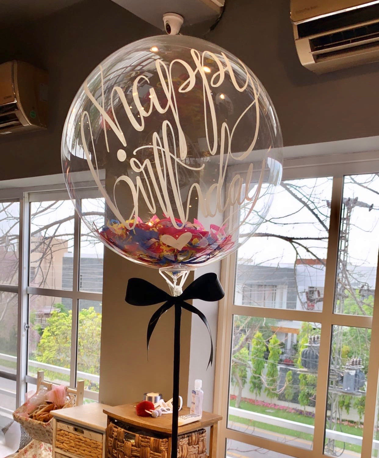 Clear Bubble Balloon with Red Paper Shreds & Valentine’s Script
