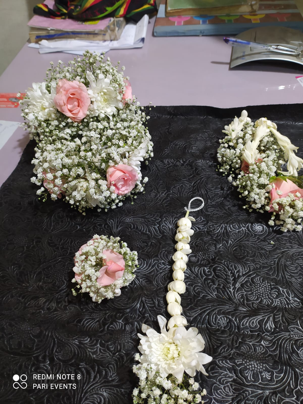 Elegant Pink Rose & Jasmine Bridal Floral Set