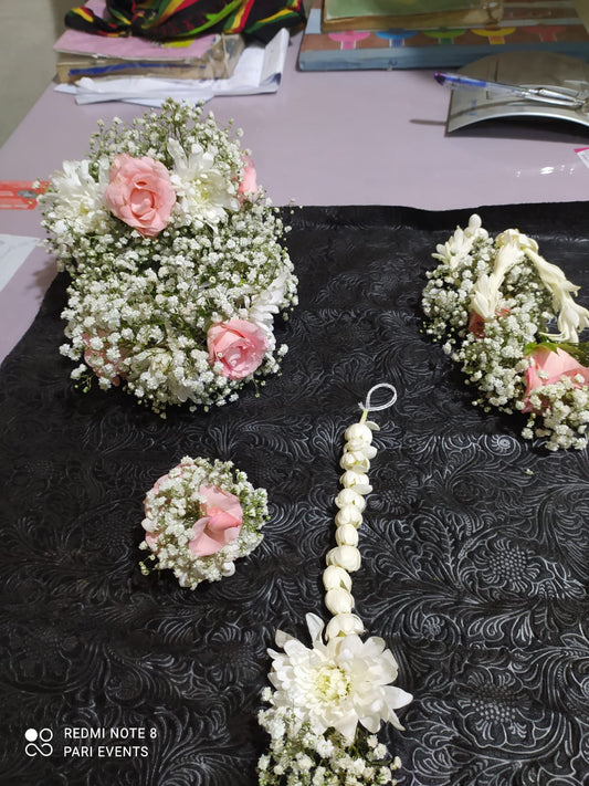 Elegant Pink Rose & Jasmine Bridal Floral Set