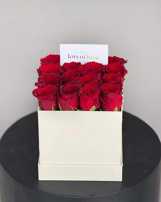 Red Roses in Teal Square Gift Box