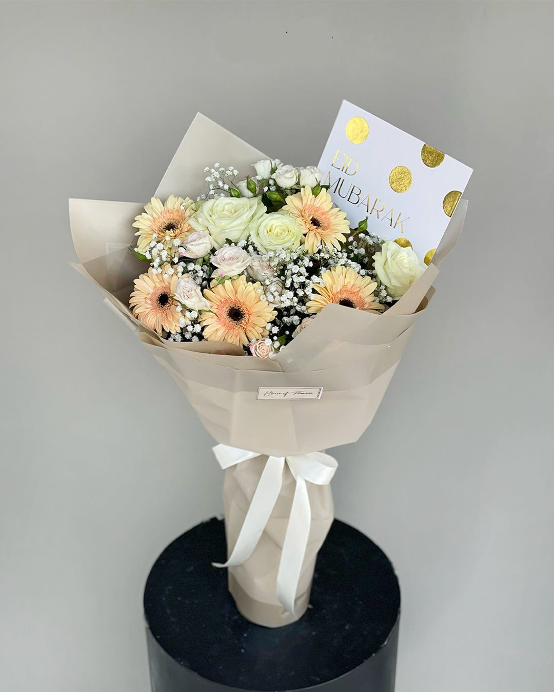 Peach Gerbera & White Rose "Eid Mubarak" Bouquet