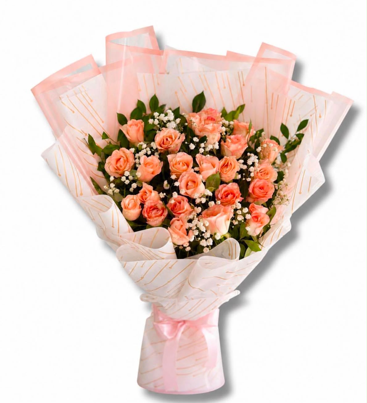 Elegant pink roses with baby’s breath Bouquet