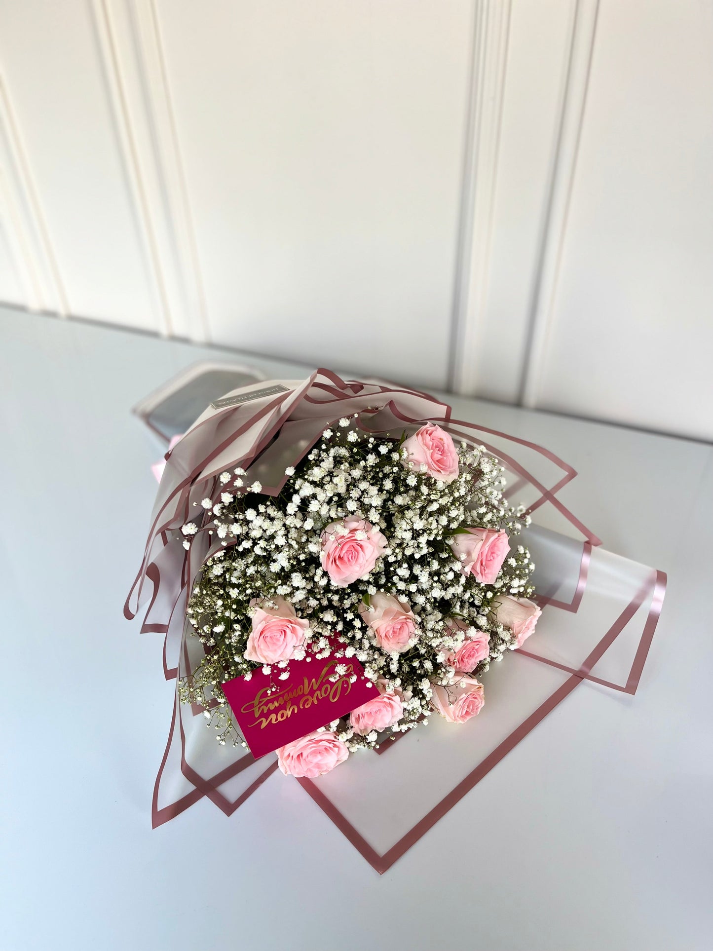 Elegant Pink Rose & Baby's Breath Bouquet