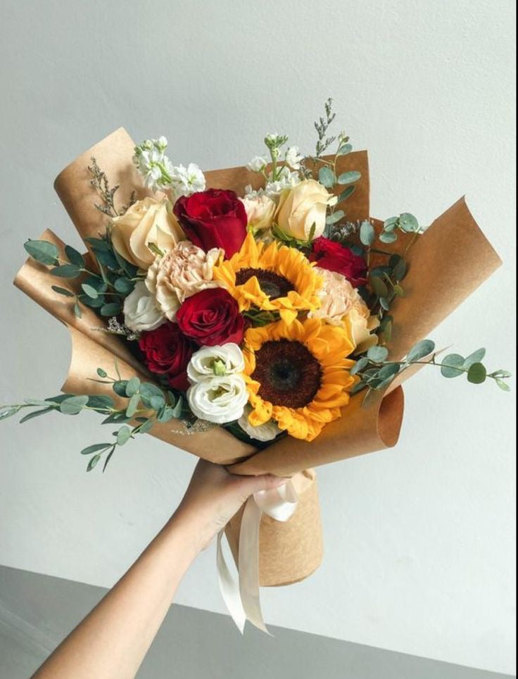 Sunflowers & roses combo
