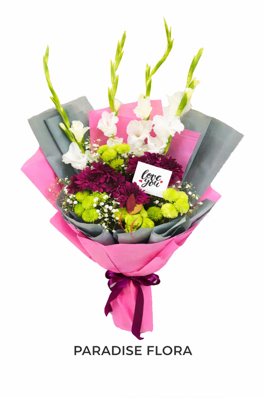 Elegant White Gladiolus and Mixed Chrysanthemum Bouquet