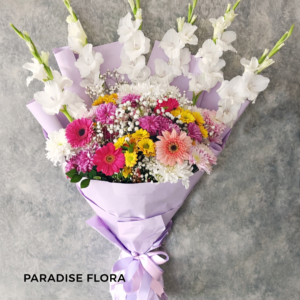 Vibrant Mixed Gerbera & White Gladiolus Bouquet