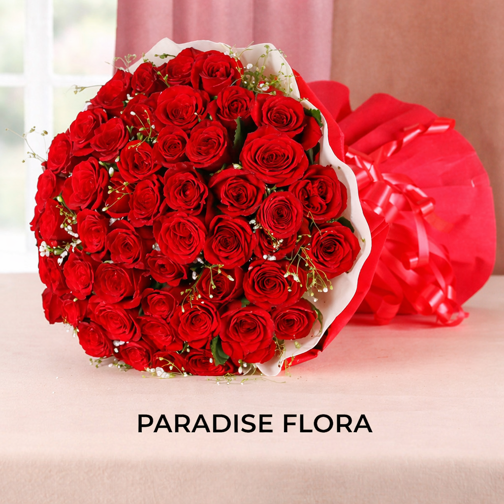 Premium 50 Red Roses Bouquet in Luxury Crimson Wrap