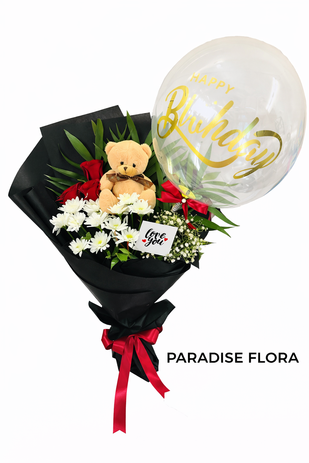 Birthday Glow Bouquet with Teddy & Balloon