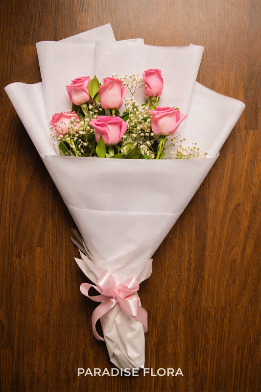 Elegant Pink Rose Bouquet in White Wrap