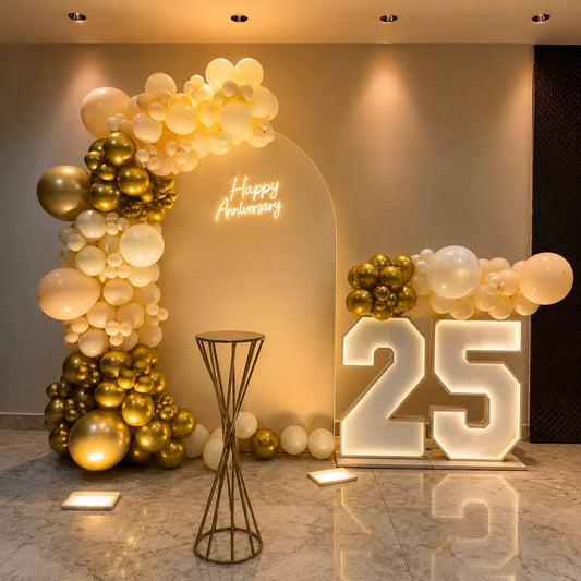 Elegant Beige and Gold Anniversary Decor
