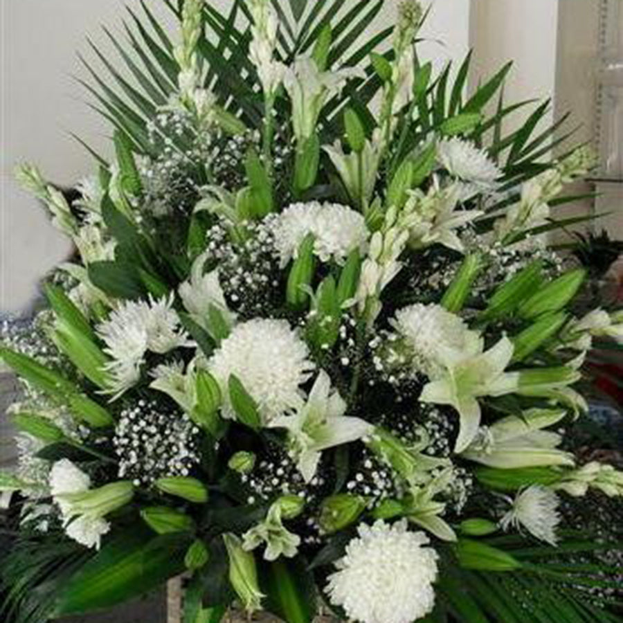 Elegant White Lily and Chrysanthemum Standing Arrangement
