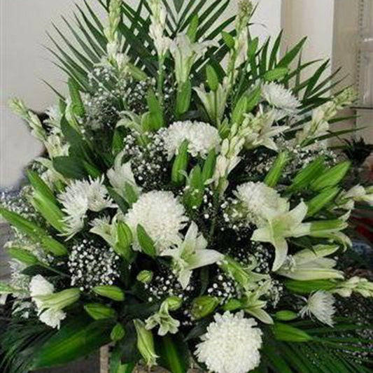 Elegant White Lily and Chrysanthemum Standing Arrangement
