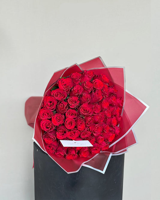 Classic Crimson Rose Bouquet in Premium Red Wrap