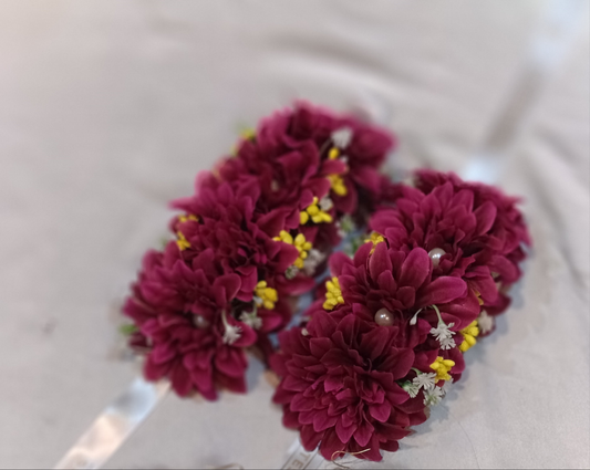 Elegant Pink Rose & Pearl Gajra with Floral Tassels