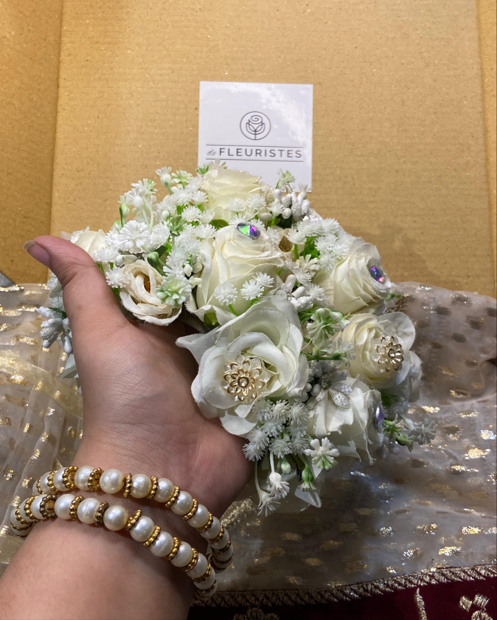 Elegant White Rose & Crystal Bridal Hand Bouquet