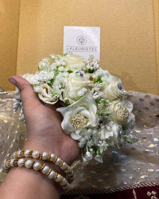 Elegant White Rose & Crystal Bridal Hand Bouquet